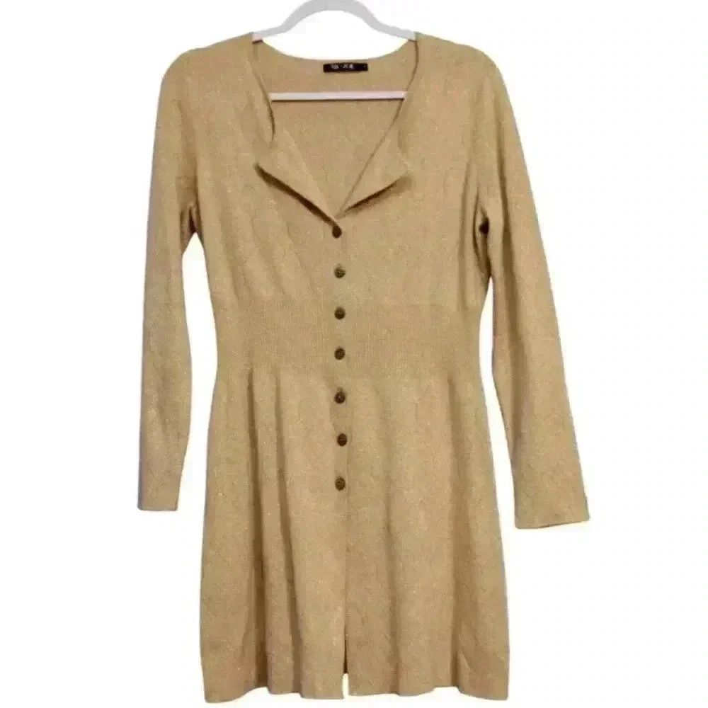 Nic Zoe Tunic Sweater Blouse Size Medium Gold Shimmery Holiday Knit Stretch